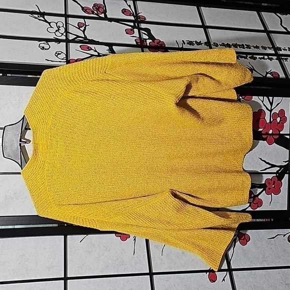 Anthropologie Mustard Yellow Knit Boxy Wide Sleeves Cardigan One Size - Picture 5 of 5